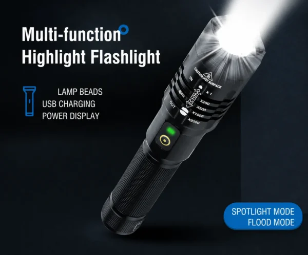 cbdb7868-3993-416e-aab9-a00206543657 Zoomable Tactical LED Flashlight 1000 Lumens Rechargeable