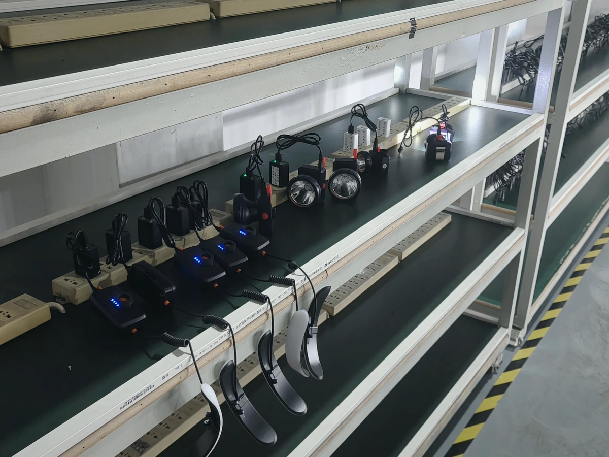 Outdoor lighting products undergoing functional checks