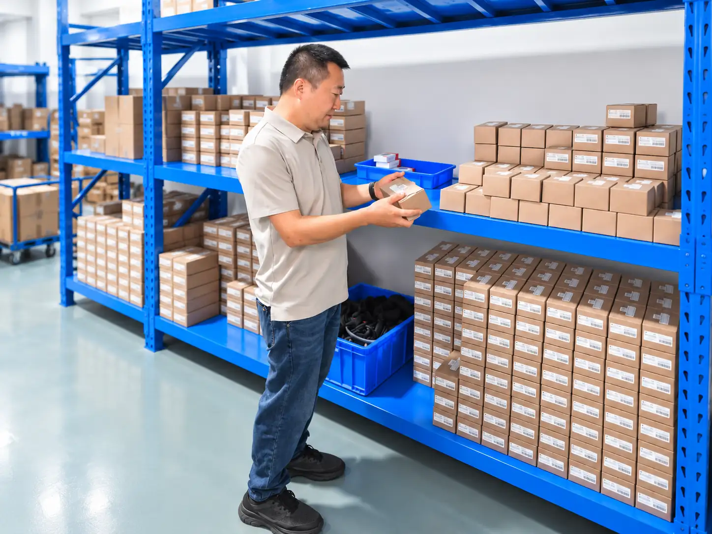 Outdoor lighting orders checked during warehouse shipment preparation